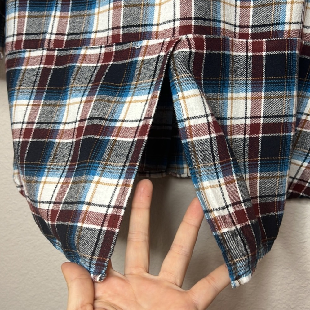 Simply Noelle Plaid Button Down Tunic Shacket Pockets Roll Tab Sleeve Size S/M - Picture 4 of 14